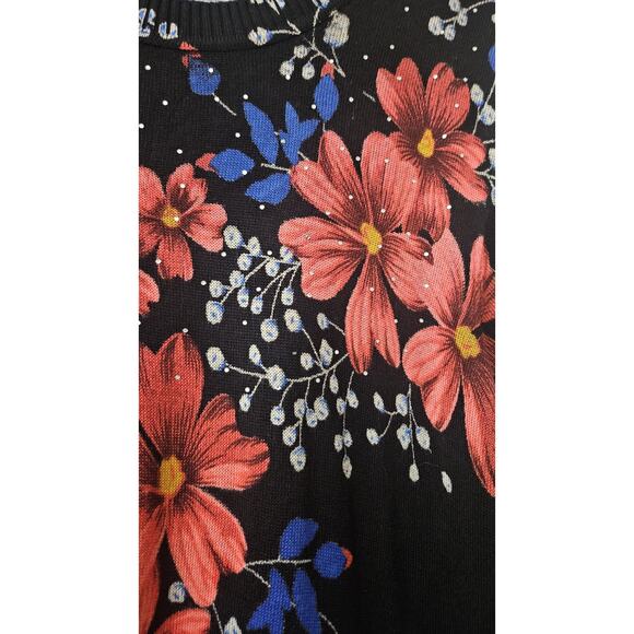C.D. Daniels Womens 3X Sweater Flack Red Floral 3/4 Sleeves Rhinestones - Picture 5 of 6